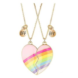2PCS Unique BFF Magnetic Necklaces, Best Friends Half Heart Rainbow Pendant Chain Necklaces, Friendship Jewelry Gifts for Women Girls Friends Sisters Couples
