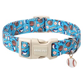 ARING PET Baseball Dog Collar-Cute Summer Blue Dog Colars, Adjustable Baseball Print Pet Collars Puppy Collar with Quick Release Buckle