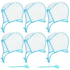 6 gorras de glaseado para resaltar el cabello con 2 ganchos | Kit de tapas con ganchos de plástico para salón de bricolaje, teñido de cabello, colorac