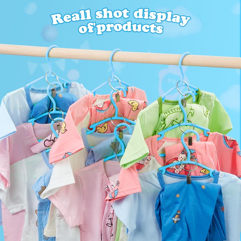 AMZXHCQ Baby Hangers with Metal Ring Clips, Children Plastic Hanger