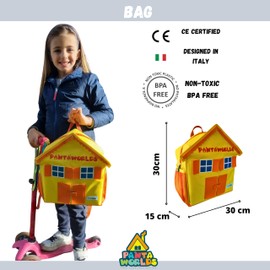 meqbem® PANTAWORLDS® BAG Children's Backpack in the Shape of a House Unisex Quiet Book Waterproof Anti-Abrasion Nursery School Excursions Gift Idea for Children CE Certified, yellow