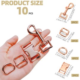 Hualibao 10 Pcs Metal Swivel Snaps Hooks with D Rings Side Release Buckles Slide Buckle for Purses Lanyard Dog Collars（3/4inch,Rose Gold）