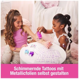 Cool MAKER Shimmer Me Tattoo Studio - Shimmering Tattoos with Metallic Foils, with 135 Tattoo Designs and Gemstones, for Children from 7 Years