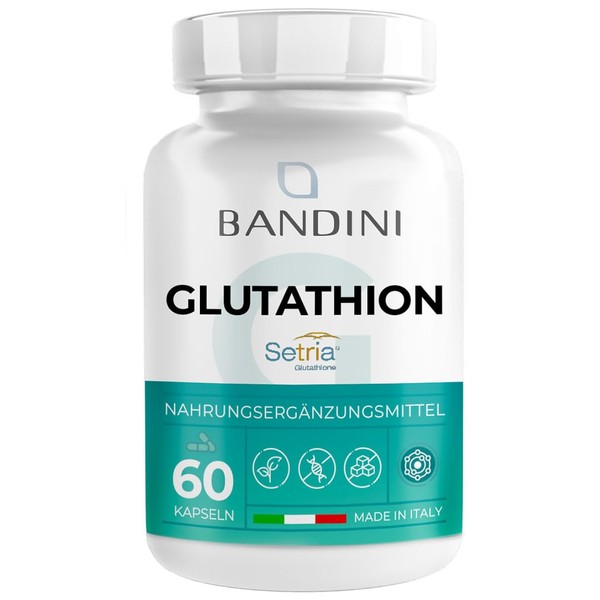 Bandini® L-Glutathione Reduces 250 mg per Capsule, Glutathione Setria® Tripeptide: Glutamic Acid, Cysteine, Glycine, Antioxidant, Immune System, Liver, High Dose, Laboratory Tested, Vegan, 60 Capsules