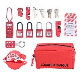 Asixxsix Lockout Tagout Kit Electrical Loto, Clamp on and Universal Multipole Circuit Breaker Lockouts, 4 Loto Safety Padlocks, 3 Circuit Breaker Lockouts, Tags, Storage Bag