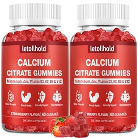 Calcium Citrate Gummies - 1200mg Calcium Gummies with Magnesium Zinc Vitamin D3,K2, B6, B12 for Bone, Muscle, Joints, Immune Support, High Absorption Calcium Supplements for Women Strawberry Flavor