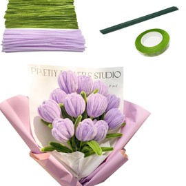 200pcs Pipe Cleaners Craft Supplies, DIY Tulip Bouquet Making Kit, Chenille Stems Flower Craft Kit Fuzzy Sticks Crafting Materials Bendable Wire Bulk for Art Classroom Mother’s Day Gift (Light Purple)