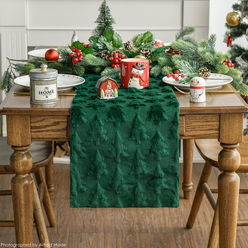 Artoid Mode Christmas Trees Green Soft Plush Faux Fur Jacquard