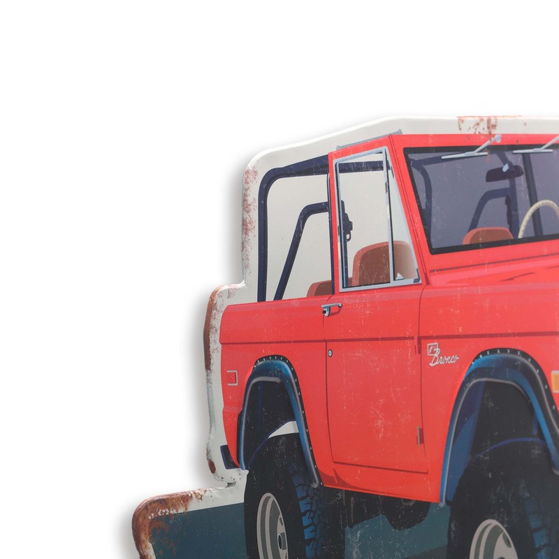 Ford Bronco Embossed Metal Sign - Large Red Ford Bronco
