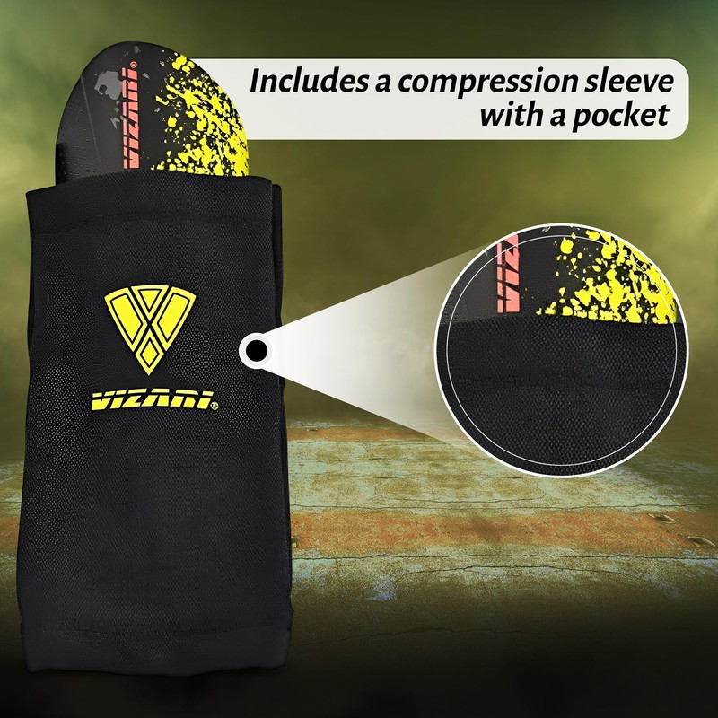 Vizari Elite espinillera con Manga, Negro, Amarillo, Rojo, Pequeño
