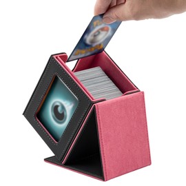 Tolesum Card Deck Box with Display Window for MTG, Gathering Card Box for 100+ Cards, PU Leather, Strong Magnetic Trading Card Box, Compatible Magic Commander TCG Cards (Vertical Pink Colour)