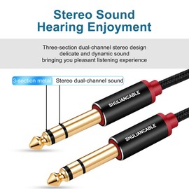 SHULIANCABLE 6.35 mm Guitar Audio Cable, Nylon Braided 6.35 mm to 6.35 mm Jack Audio Cable for Electric Guitar, Electronic Piano, Bass Amplifier, Key Instrumes etc. (2M)