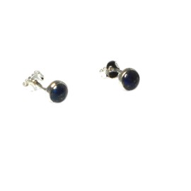 Art Gecko Round Shaped Blue LAPIS LAZULI Sterling Silver Stud Earrings 925-5 mm
