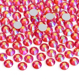 Jollin Glue Fix Crystal Flatback Rhinestones Glass Diamantes Gems for Nail Art Crafts Decorations Clothes Shoes(ss8 2880pcs, Red AB)