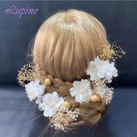 Lupine hg0057 Cherry Blossom Hair Ornament, Gold, White, Hydrangea, Pearl, White, Gold, Set of 12, White, Weddings, Coming-of-Age Ceremonies, Graduation Ceremonies, Preserved Flowers, Artificial Flowers, Artificial Flowers