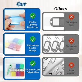 Pack of 60 Key Fobs, Can Be Written On, Plastic, 6 Colours, Key Tags with Loops, Key Labelling for Keys, Suitcases, 6 colours