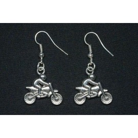 Miniblings Motorcycle Enduro Earrings Pendant Driver Cross Machine Silver Sitting – Handmade Fashion Jewellery I Earrings Silver-Plated, Metal