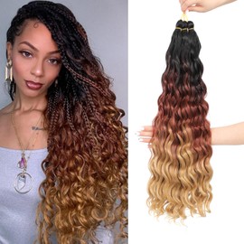 MLETULIPS Curly Crochet Braiding Hair Extensions Deep Wave Braiding Hair Ocean Wave Crochet Hair Soft Synthetic Bohemian Curly Water Wave Crochet Braids for Women (1B/30/27#, 20 inch/3 pack)