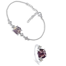 real raw alexandrite chain bracelet and ring set june birthstone gift for her solid 925 sterling silver rhodium plated solitaire healing crystal jewelry uniquelan jewelry (alexandrite, 6)
