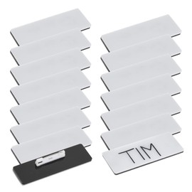 15pack Blank Name Badges with Carving - White，Black Back