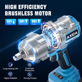 AXIDA Cordless Impact Wrench with 2 x 4.0Ah Batteries, 1/2 Inch Brushless High Torque Impact Gun, 21V Impact Driver, Variable Speeds for Car/Truck RV/Mower (1500NM)