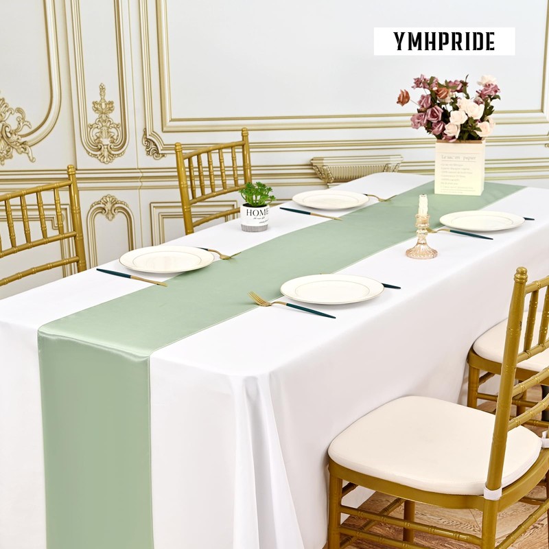 6 Pack Sage Green Table Runner Satin Table Runner, 12x72