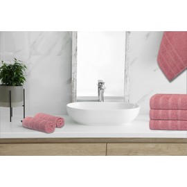 Textila Cotton Hand Towels - Pack of 12 - Pink Color - 16x27 Inches - Soft and Absorbent Towels for Bathroom, Kitchen, and Gym.