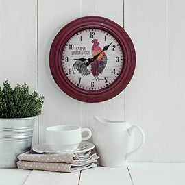 La Crosse 404-3630 12-inch Round Distressed Red Rooster Analog Wall Clock