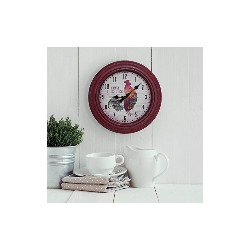 La Crosse 404-3630 12-inch Round Distressed Red Rooster Analog Wall