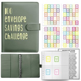 100 Envelopes A5 Money Saving Challenge Binder Easy and Fun Way To Save $5,050 Savings Binder 52 Week - Color: green