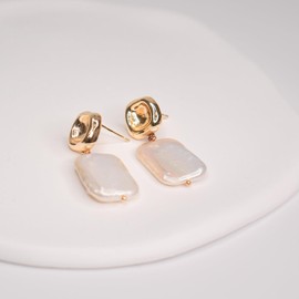 BEMDOFIG Baroque Pearl Earrings 18K Gold Plated Drop Dangle Earrings for Women Freshwater Pearl Earrings Daily Jewelly for Women Girls