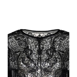 Grouptap 1920s Lace shawl gatsby bolero sequin shrug wrap cape for girls women flapper art deco evening costume (One Size) (Black)