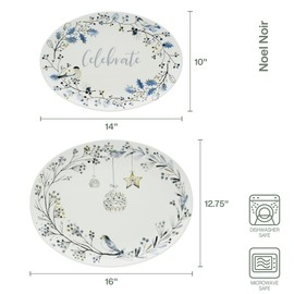 Fitz and Floyd Noel Noir Set of 2 Holiday Platters, 16 and 14-Inch, Multicolored