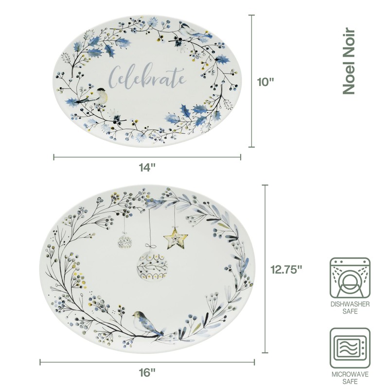 Fitz and Floyd Noel Noir Set of 2 Holiday Platters,
