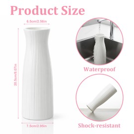 Unbreakable Vase for Flowers, Ceramic-Look Plastic Decorative Vase, Minimalist Style for Home Decor, Living Room, Table(Seashell White)