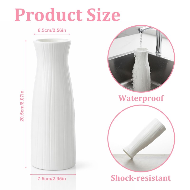 Unbreakable Vase for Flowers, Ceramic-Look Plastic Decorative Vase, Minimalist Style