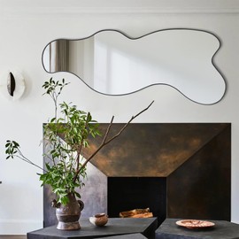 POZINO Irregular Mirror, Asymmetrical Decorative Mirror, 47.2"x21" Wavy Shape Mirrors, Modern Frameless Mirrors for Living Room Bathroom Bedroom Entryway Fireplace