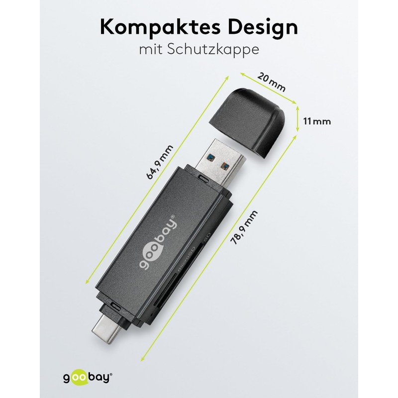 goobay 58261 USB C 2 in 1 Card Reader/USB 3.0