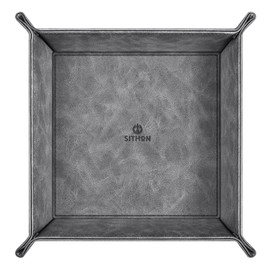SITHON Valet Tray Desktop Storage Organizer – Premium PU Leather Catchall Tray Bedside Vanity Tray Nightstand Caddy Holder for Remote Controller, Keys, Phone, Wallet, Coin, Jewelry (Gray)