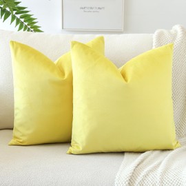 JOTOM Set of 2 Velvet Soft Solid Cushion Covers 45x45 cm Decorative Throw Pillow Covers Square Cushion Case Home Decor Pillow Cases for Couch Sofa Living Room Bedroom 18x18 Inch (Lemon Yellow)