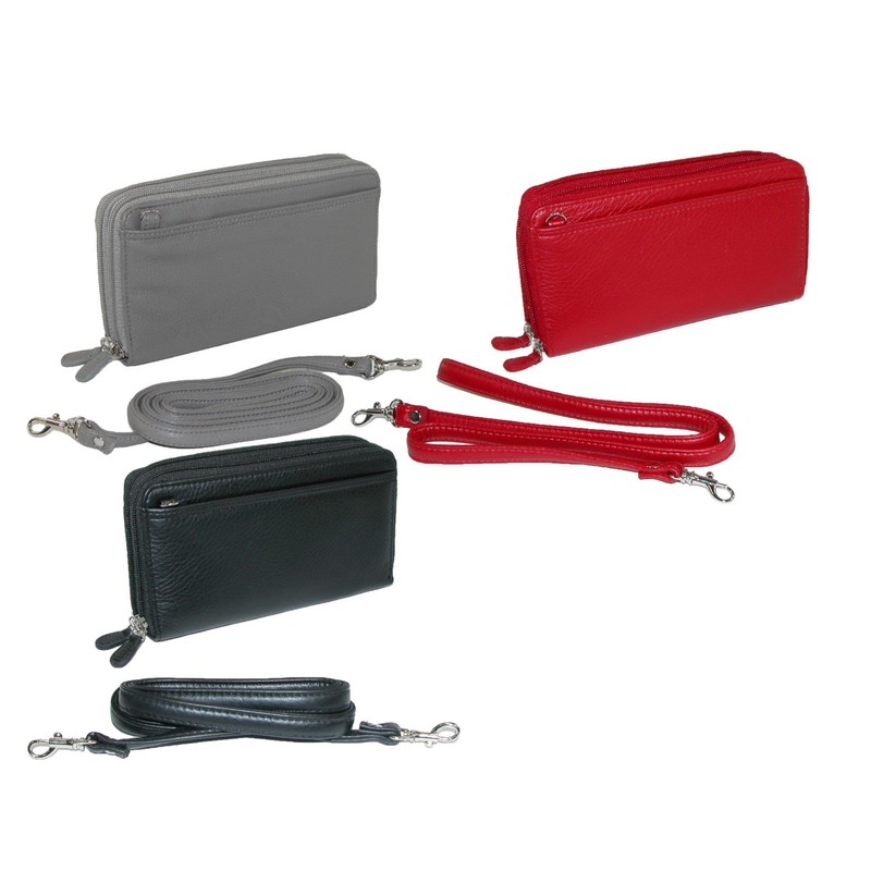 Buxton Pebbled Double Zip String Along Wallet BLACK