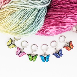 Beautiful Butterfly Charms Locking Clip Stitch Marker Set with Storage Case | Made in Canada by Pretty Warm Designs | Knitting or Crochet Removable Stitch Markers Yarn Accessories Metal Enamel Charm Gift for Christmas