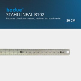 hedue® Steel Ruler 200 mm - Steel Ruler with Millimetre Scale, Rustproof Stainless Steel Metal Ruler, Robust Metal Ruler