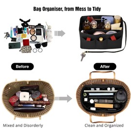 Nircho Handbag Organiser, Felt Bag Organiser with Removable Compartments, Large Capacity Handbag Insert, Handbag Folder Organiser with Key Chain, Inner Pockets for Handbags - Black