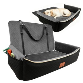 Luxury Large Dog Car Seat,Convertible to Portable Travel Dog Bed-Plush Velvet & High-Resilience Memory Foam,Universal Backseat & SUV Trunk Installation,Anti-Slip Safety Design for Medium-Large Dogs.