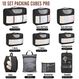 Veken 10 Set Packing Cubes for Travel Essential, Suitcase Organizer Bags in 4 Sizes, Carry-On Luggage Accessories with Large Laundry & Hanging Toiletry Bag, Must-Have for Airplane, Road Trip & Camping