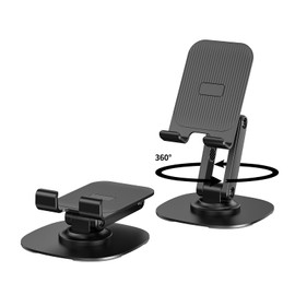 CXTX 360 Cell Phone Stand for Desk, Cell iPhone Holder for Desk Foldable Office Desk Phone Stand for Video Recording Adjustable Travel Phone Mobile Stand for All Smartphones,iPhone,iPad,Switch(K69-Black)