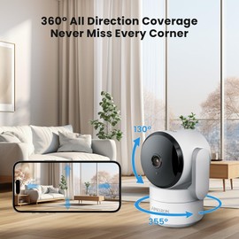 Indoor Camera for Home Security 360°, 1080p Pet Cameras with Pan&Tilt, Night Vision, Motion Detection, 2-Way Audio, Security Camera Compatible with Alexa/Google Assistant, 2.4GHz WiFi, 1 Pack