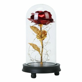 Unbranded Eternal Rose Burgundy Red Rose Beauty n Beast Flower in Glass Dome LED Light