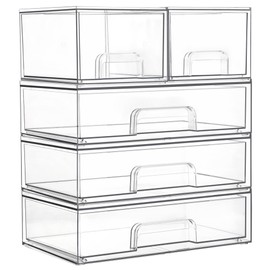 Vtopmart Vtopmart Stackable Storage Drawers Set of 5,Clear Plastic Organizer Bins for Makeup, Cosmetics, Beauty Supplies,Ideal for Vanity, Bathroom,Cabinet,Pantry Organization